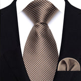 Brown Luxury Jacquard Handkerchief Set Dot Plaid 8CM Tie