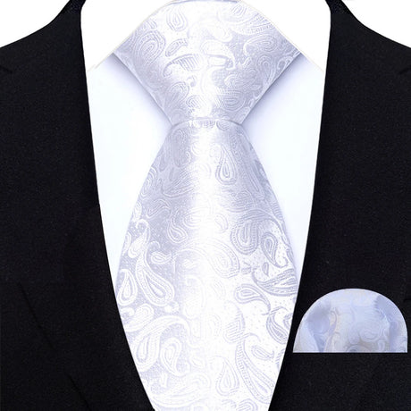 White Luxury Jacquard Handkerchief Set Dot Plaid 8CM Tie