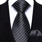Black Luxury Jacquard Handkerchief Set Dot Plaid 8CM Tie