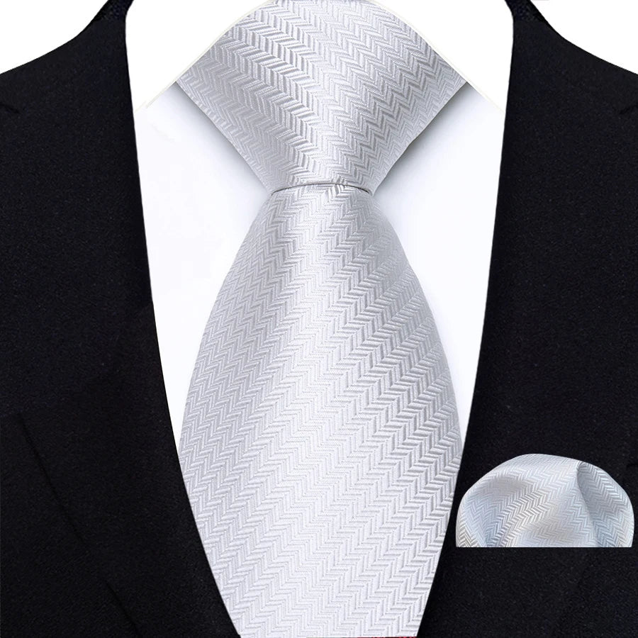 White Luxury Jacquard Handkerchief Set Dot Plaid 8CM Tie