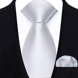 White Luxury Jacquard Handkerchief Set Dot Plaid 8CM Tie