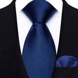 Blue Luxury Jacquard Handkerchief Set Dot Plaid 8CM Tie
