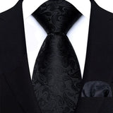 Black Luxury Jacquard Handkerchief Set Dot Plaid 8CM Tie