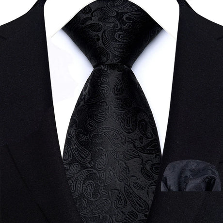 Black Luxury Jacquard Handkerchief Set Dot Plaid 8CM Tie