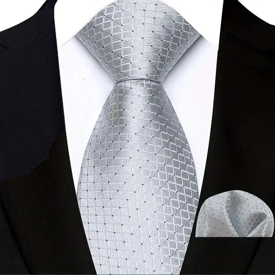 Gray Luxury Jacquard Handkerchief Set Dot Plaid 8CM Tie