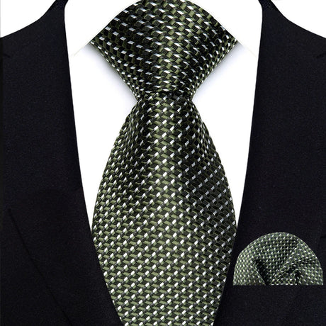 Green Luxury Jacquard Handkerchief Set Dot Plaid 8CM Tie