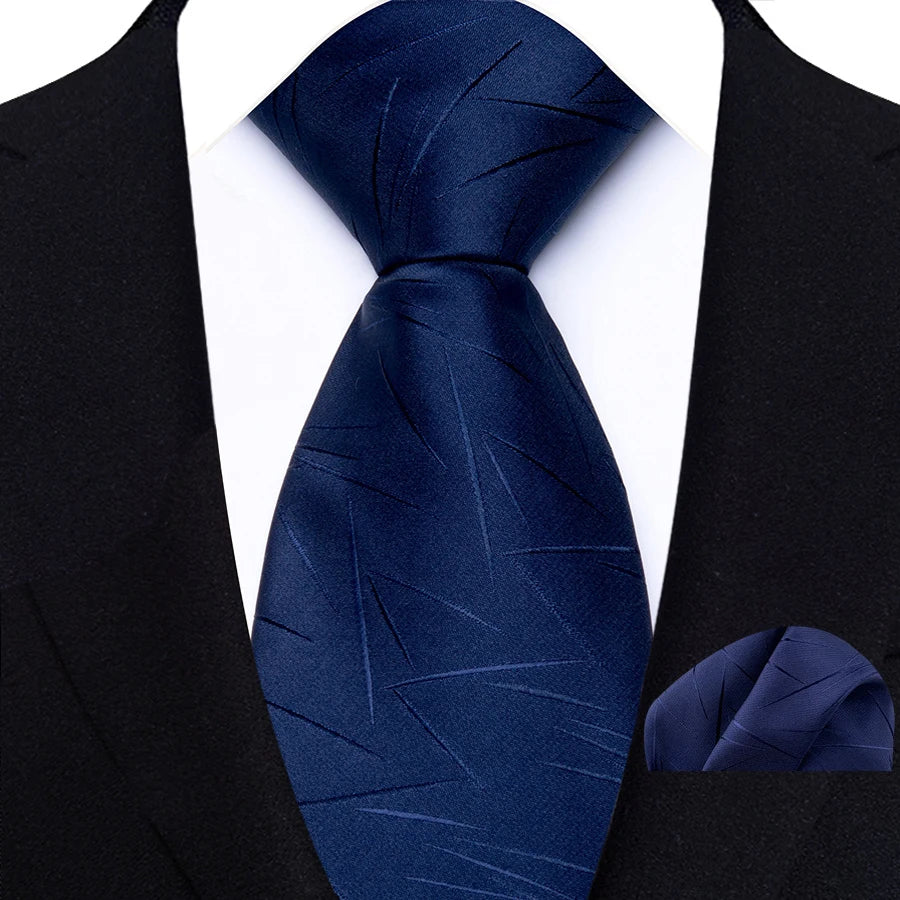 Blue Luxury Jacquard Handkerchief Set Dot Plaid 8CM Tie