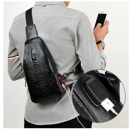 Model Using Luxury Leather Chest Bag