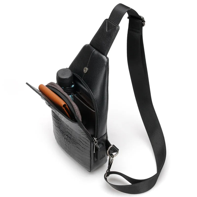 Compartment Luxury Leather Chest Bag