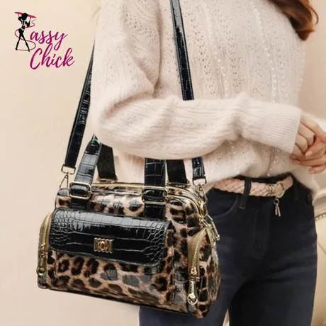 Luxury Leopard Print Shoulder Crossbody Bag Sassy Chick Logo