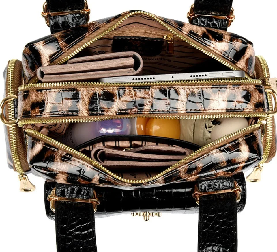 Compartment of Luxury Leopard Print Shoulder Crossbody Bag