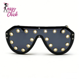 Luxury Metal Rivet Oversized One-piece Sunglasses Sassy Chick Logo