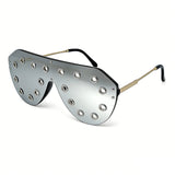 Gray Luxury Metal Rivet Oversized One-piece Sunglasses