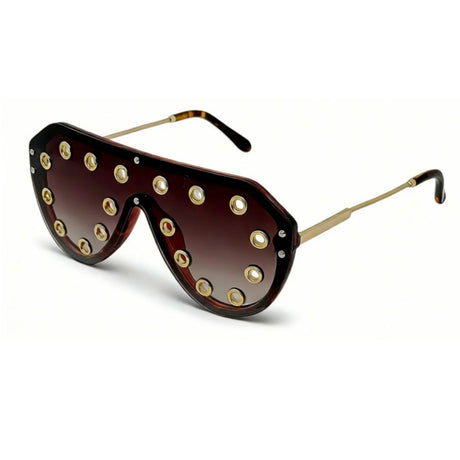 Luxury Metal Rivet Oversized One-piece Sunglasses