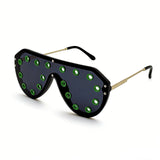 Black Luxury Metal Rivet Oversized One-piece Sunglasses