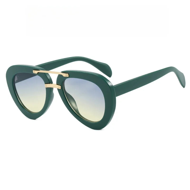 Green Luxury Oval Female High Quality Outdoors Sunglasses
