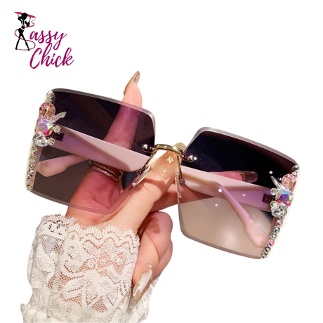 Luxury Oversized Square Rimless Sunglasses Sassy Chick Logo 
