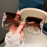 Brown Luxury Oversized Square Rimless Sunglasses