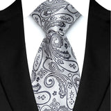 White Black Luxury Paisley Floral  8CM Necktie