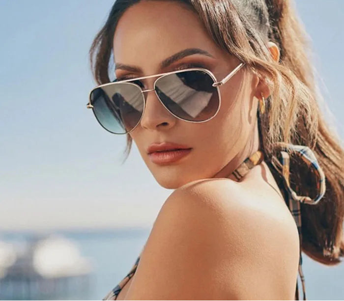 Model using Luxury Pilot Vintage Oversized Sunglasses