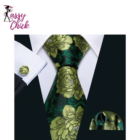 Luxury Pocket Square Cufflink Set Floral Silk Necktie Sassy Chick Logo