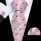 Luxury Pocket Square Cufflink Set Floral Silk Necktie