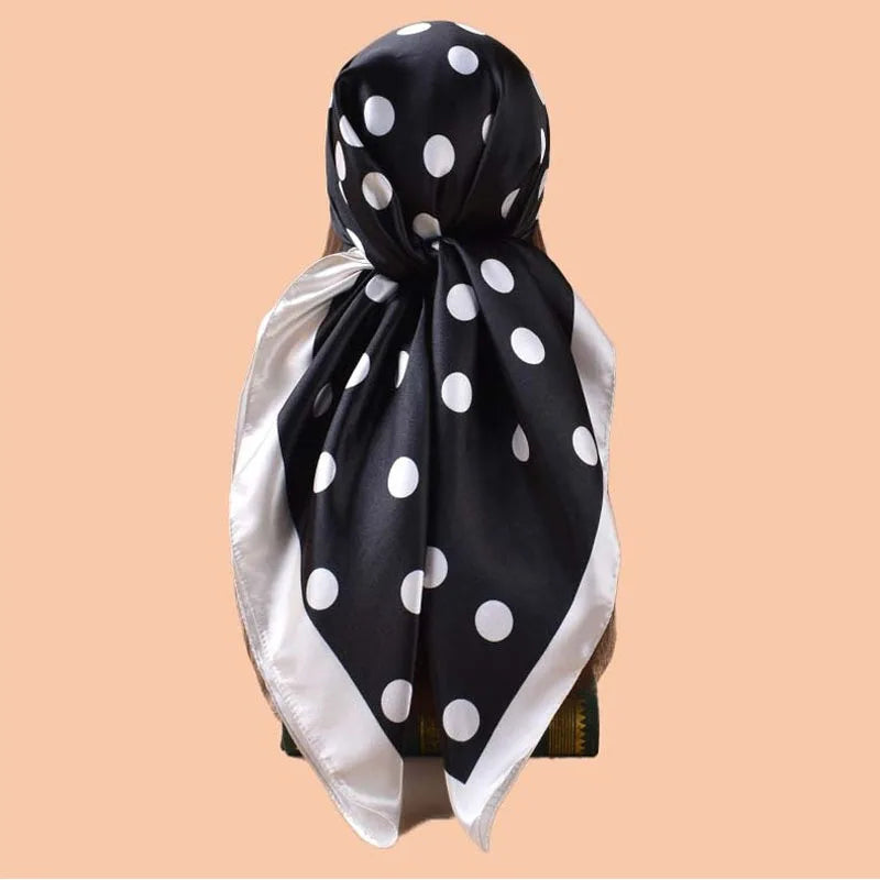 Black Luxury Polka Dots Silk Square Scarf