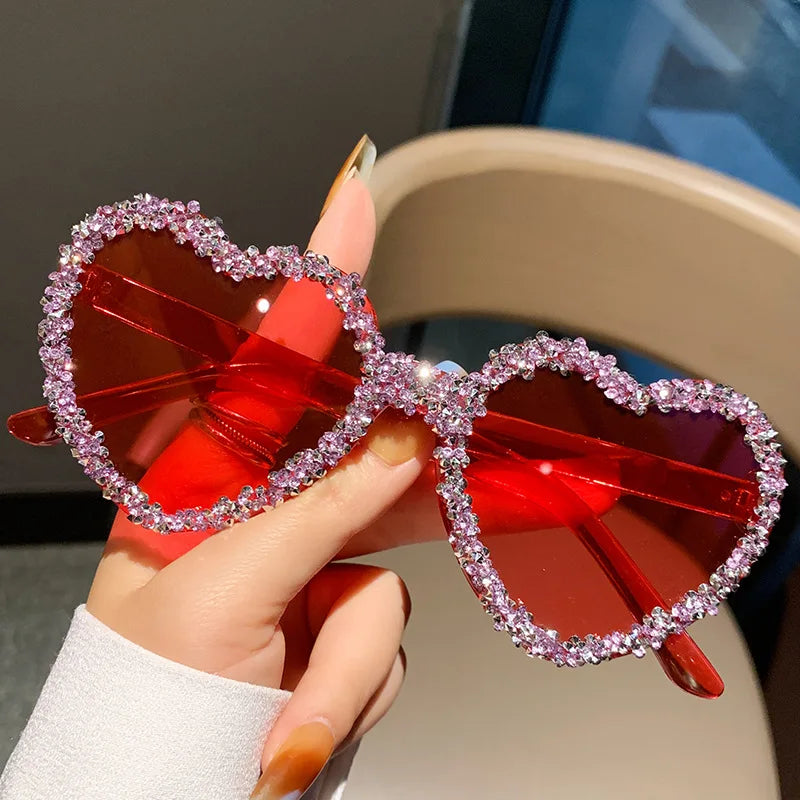 Red Luxury Punk Love Heart Sunglasses