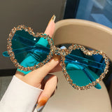 Blue Luxury Punk Love Heart Sunglasses