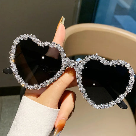 Black Luxury Punk Love Heart Sunglasses