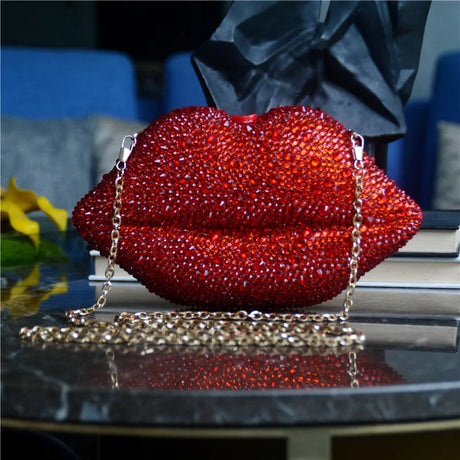 Luxury Red Lip Rhinestone Purses and Handbags
