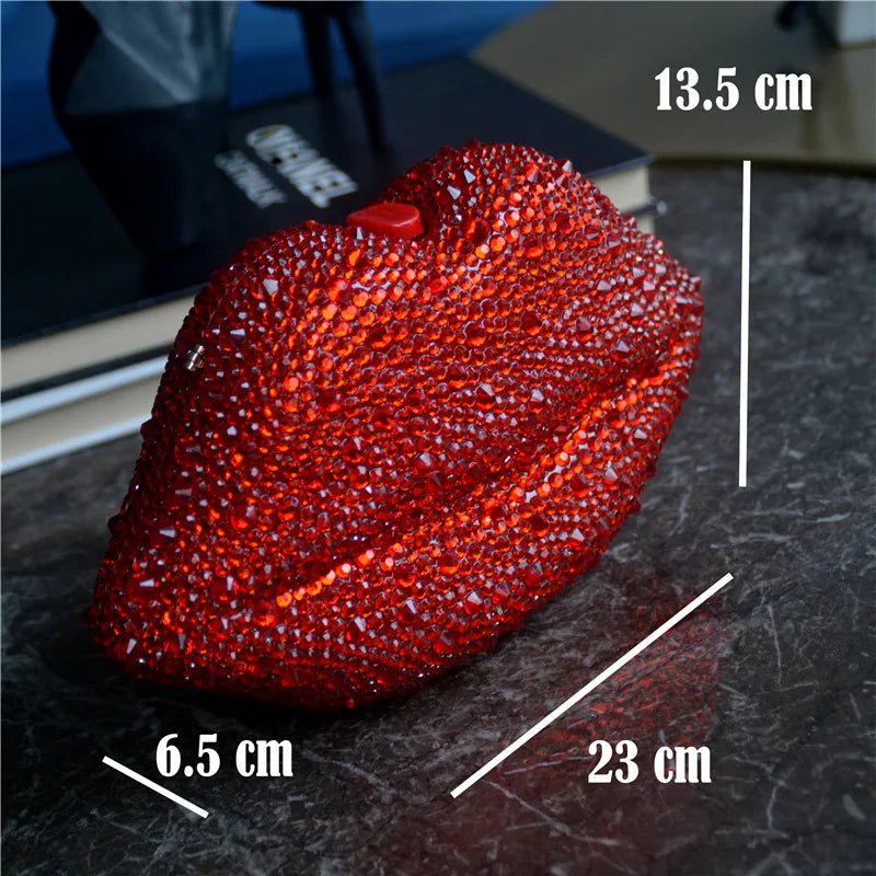 Size of Luxury Red Lip Rhinestone Purses and Handbags