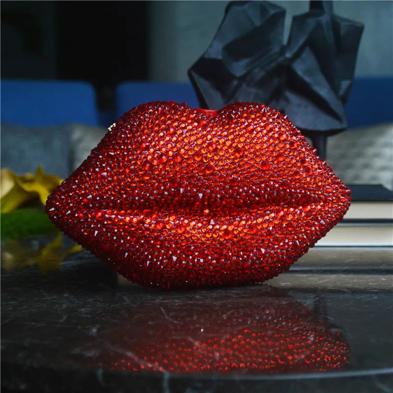 Luxury Red Lip Rhinestone Purses and Handbags