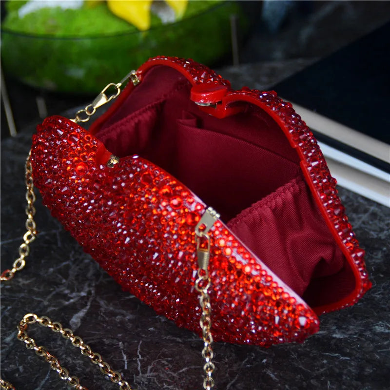 Luxury Red Lip Rhinestone Purses and Handbags
