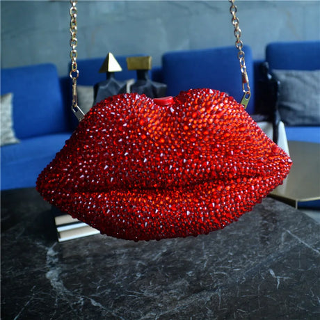 Luxury Red Lip Rhinestone Purses and Handbags