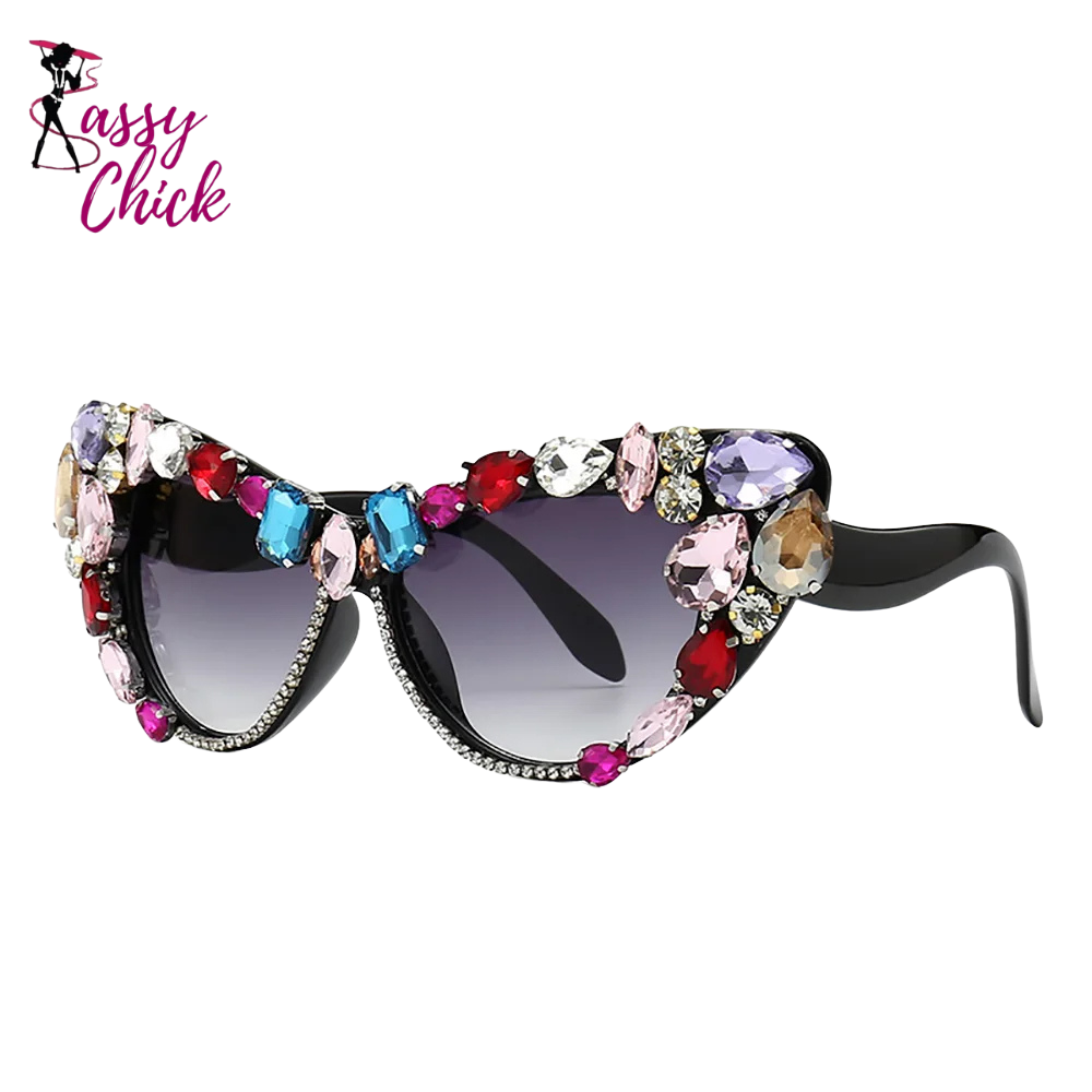 Luxury Retro Cat eye Rhinestone Fashion Sunglasses Sassy Chick Logo