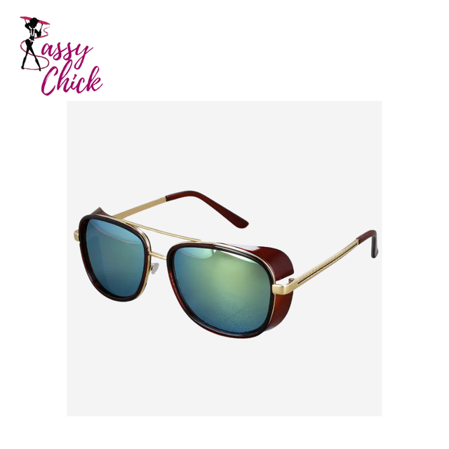 Luxury Retro Pilot Vintage Men Sunglasses Sassy Chick Logo
