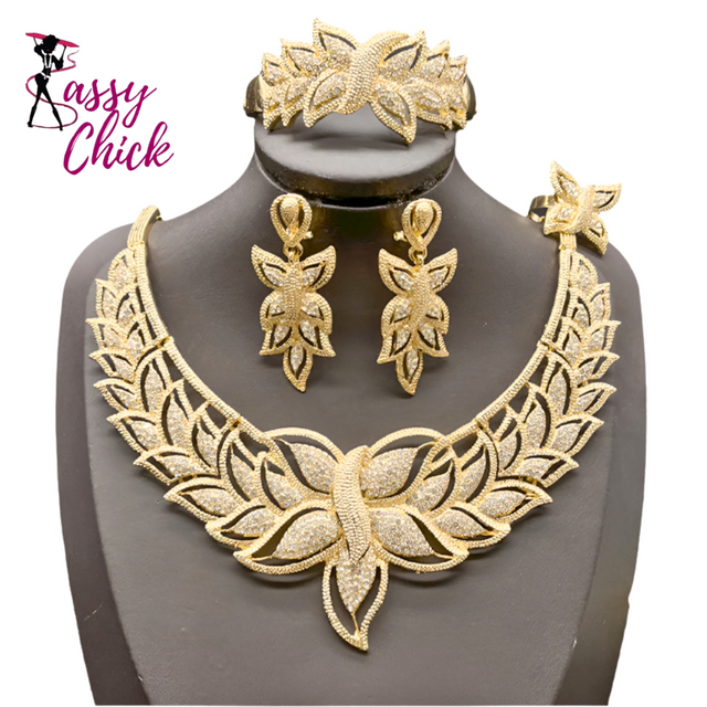 Luxury Rhinestone 4Pcs Bridal Wedding Jewelry Set Sassy Chick Logo