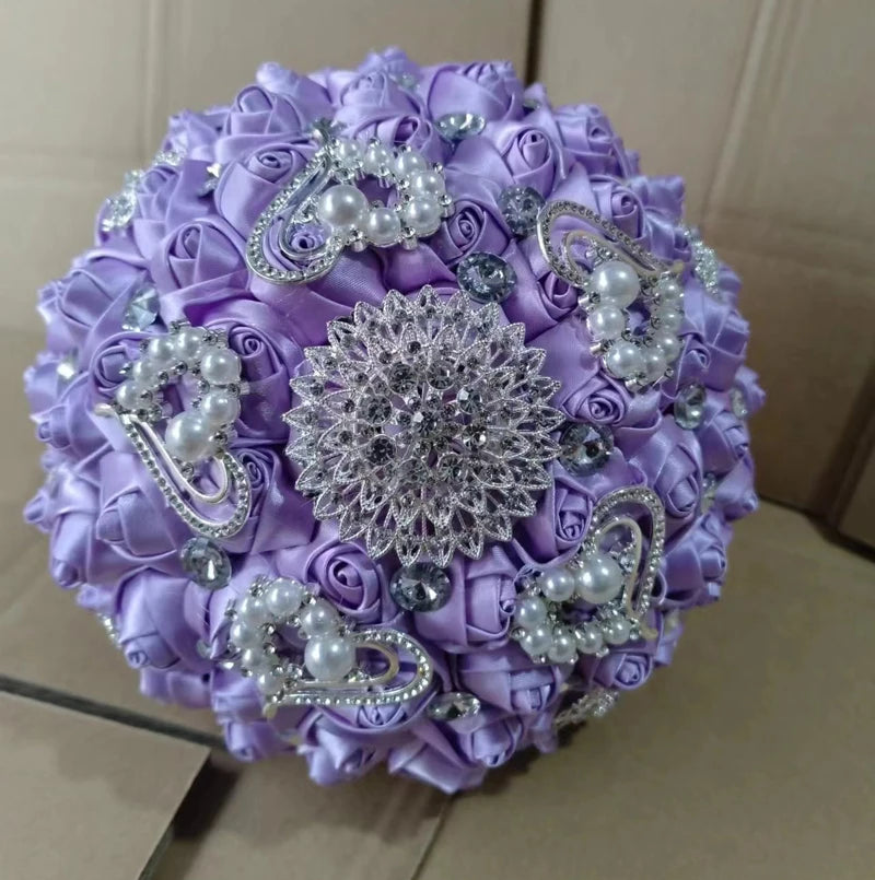 Purple Luxury Rhinestone Handmade Flowers Bouquet