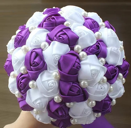 White Purple Luxury Rhinestone Handmade Flowers Bouquet