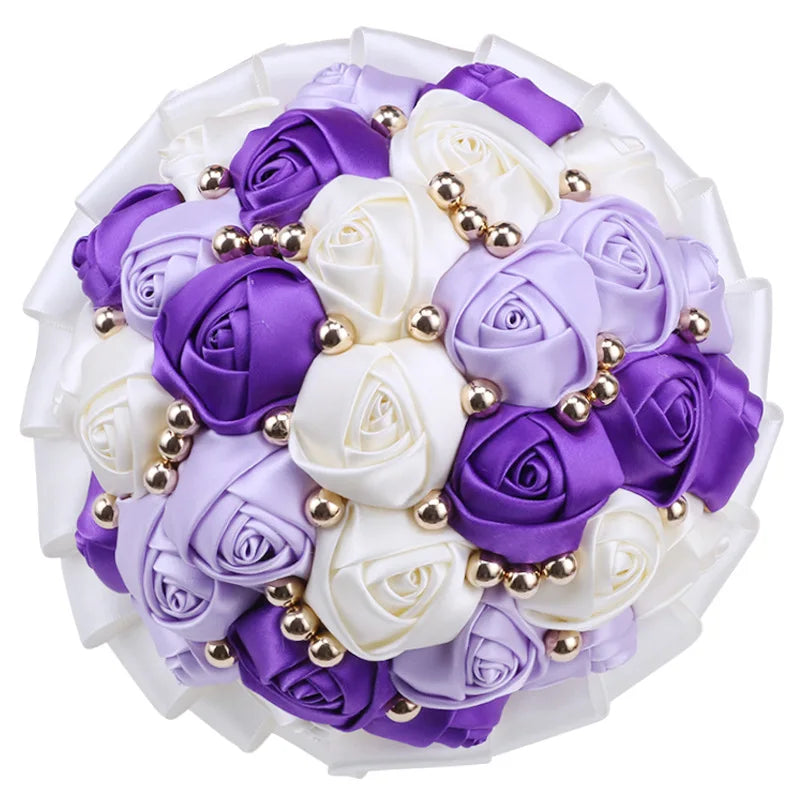 White Purple Luxury Rhinestone Handmade Flowers Bouquet