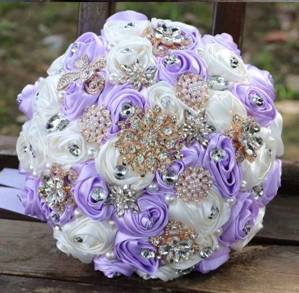 White Purple Luxury Rhinestone Handmade Flowers Bouquet