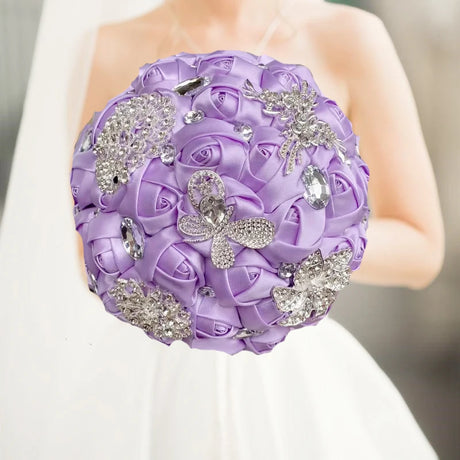 Purple Luxury Rhinestone Handmade Flowers Bouquet