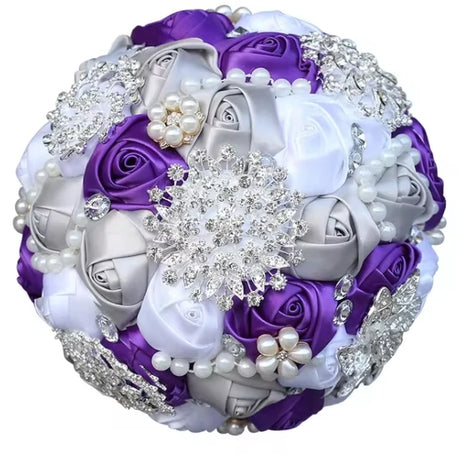 White Purple Luxury Rhinestone Handmade Flowers Bouquet