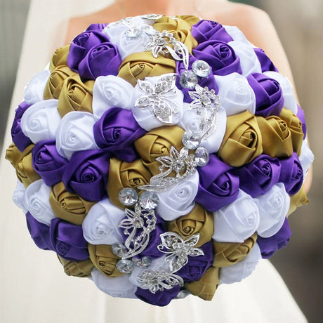 White Gold Purple Luxury Rhinestone Handmade Flowers Bouquet