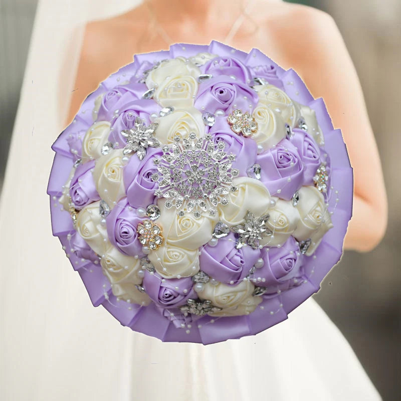 Purple Luxury Rhinestone Handmade Flowers Bouquet