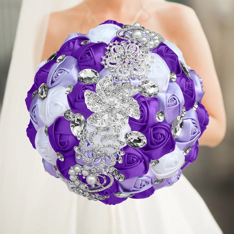 Purple White Luxury Rhinestone Handmade Flowers Bouquet