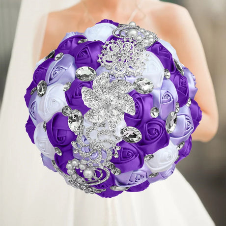 Purple White Luxury Rhinestone Handmade Flowers Bouquet