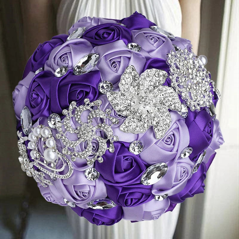 Purple Luxury Rhinestone Handmade Flowers Bouquet