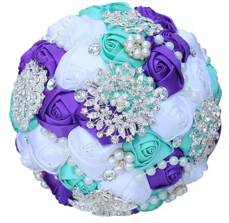 White Purple Blue Luxury Rhinestone Handmade Flowers Bouquet
